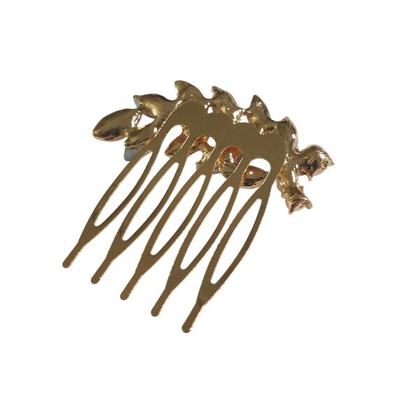 Gold Hair Comb Rhinestone Blue Crystal Leaf Decorative Accessories Elegant Gift - Picture 3 of 3